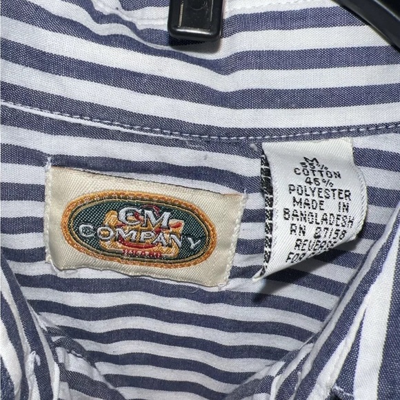 CM Company Brand Size Medium Blue Striped Ruffled L/S Top Blouse Shirt - Picture 5 of 8